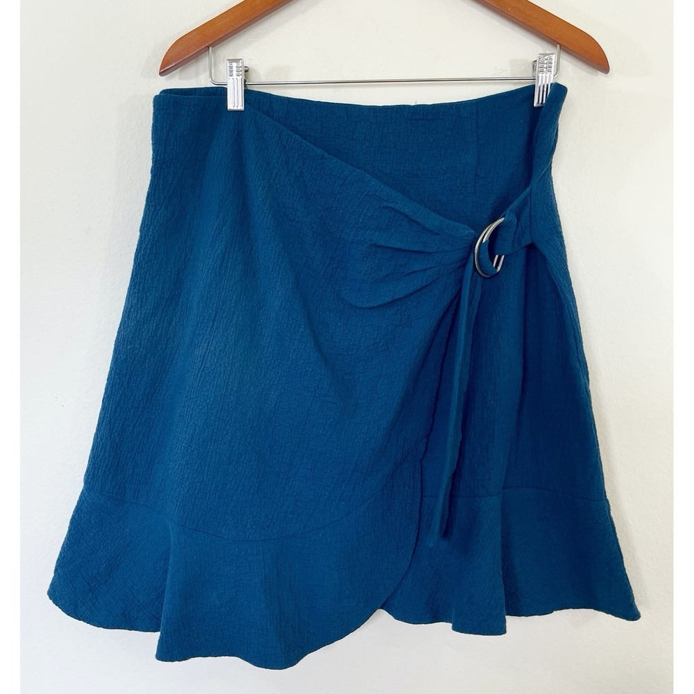 Anthropologie Maeve Womens Wrap Mini Skirt Size US 12 Teal Blue A-line Feminine